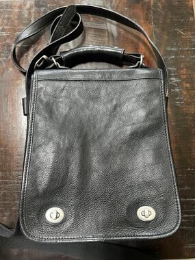 Vtg Del Monte Crossbody Saddle Bag Handbag Organizer Black Italian Leather Lined